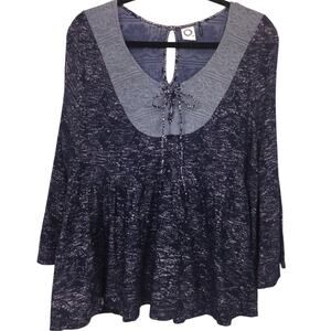 Akemi + Kin Dark Fairy Semi-sheer Mesh Flare Sleeve Whimsygoth Peplum Top L